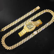 Cuban Chain Watch & Necklace Set