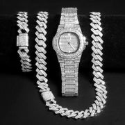 Cuban Chain Watch & Necklace Set