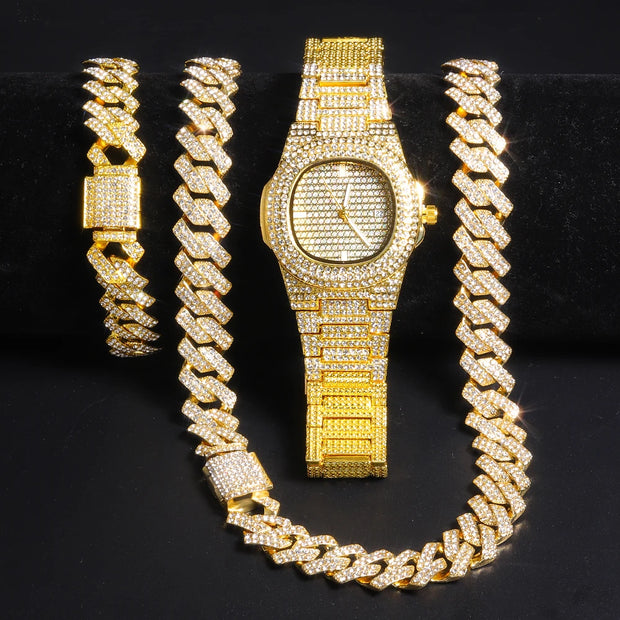 Cuban Chain Watch & Necklace Set