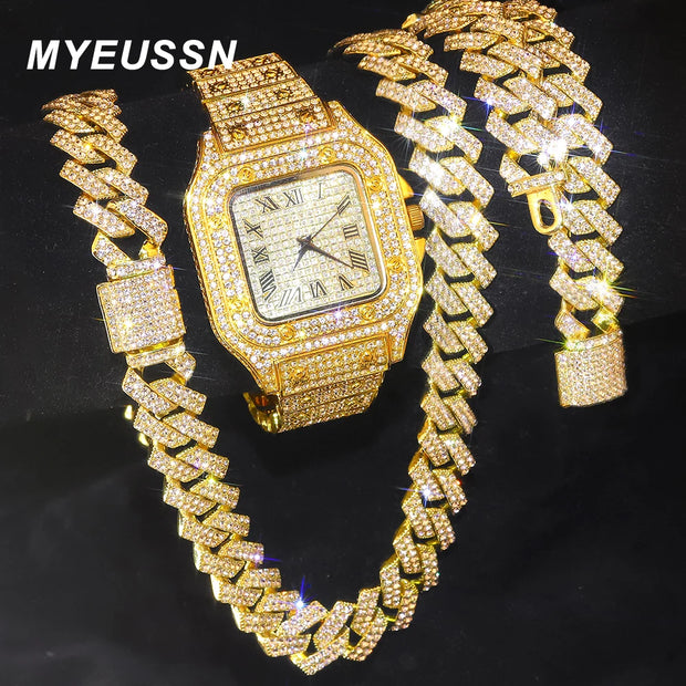 Cuban Chain Watch & Necklace Set